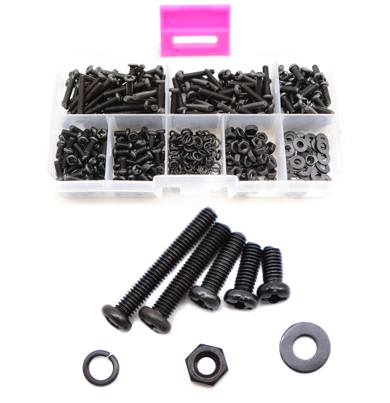 binifiMux M3 Screws Kit, 800pcs (7 Sizes 4mm to 20mm) M3-0.5mm Black Pan Head Phillips Machine Screws and Hex Nuts Washers Kit for 3D Printer Robot Project Toys RC Models - Image 1